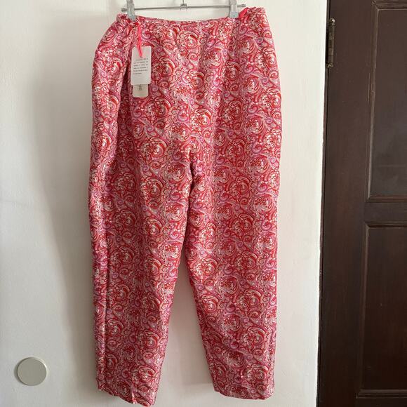 90s Vintage EVAN PICONE | Orange Pink Silk Paisley Tailored Trousers | BNWT 16 - Picture 2 of 6